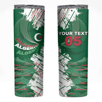 Custom Algeria Football Skinny Tumbler Glitch Effect Desert Lines And Star Crescent