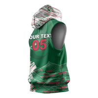 Custom Algeria Football Sleeveless Hoodie Glitch Effect Desert Lines And Star Crescent