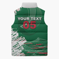 Custom Algeria Football Sleeveless Puffer Jacket Glitch Effect Desert Lines And Star Crescent