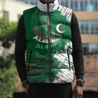 Custom Algeria Football Sleeveless Puffer Jacket Glitch Effect Desert Lines And Star Crescent