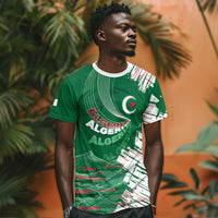 Custom Algeria Football T shirt Glitch Effect Desert Lines And Star Crescent