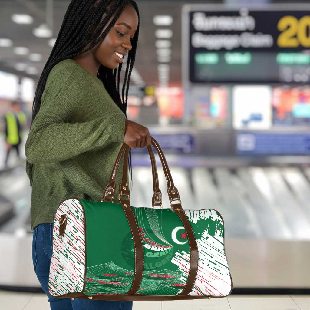Algeria Football Travel Bag Glitch Effect Desert Lines And Star Crescent