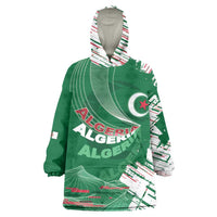 Custom Algeria Football Wearable Blanket Hoodie Glitch Effect Desert Lines And Star Crescent