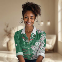 Custom Algeria Football Women Casual Shirt Glitch Effect Desert Lines And Star Crescent
