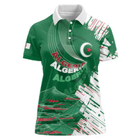 Custom Algeria Football Women Polo Shirt Glitch Effect Desert Lines And Star Crescent