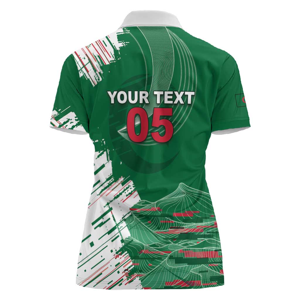 Custom Algeria Football Women Polo Shirt Glitch Effect Desert Lines And Star Crescent
