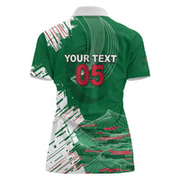 Custom Algeria Football Women Polo Shirt Glitch Effect Desert Lines And Star Crescent