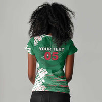 Custom Algeria Football Women V-Neck T-Shirt Glitch Effect Desert Lines And Star Crescent
