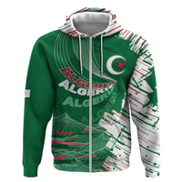 Custom Algeria Football Zip Hoodie Glitch Effect Desert Lines And Star Crescent