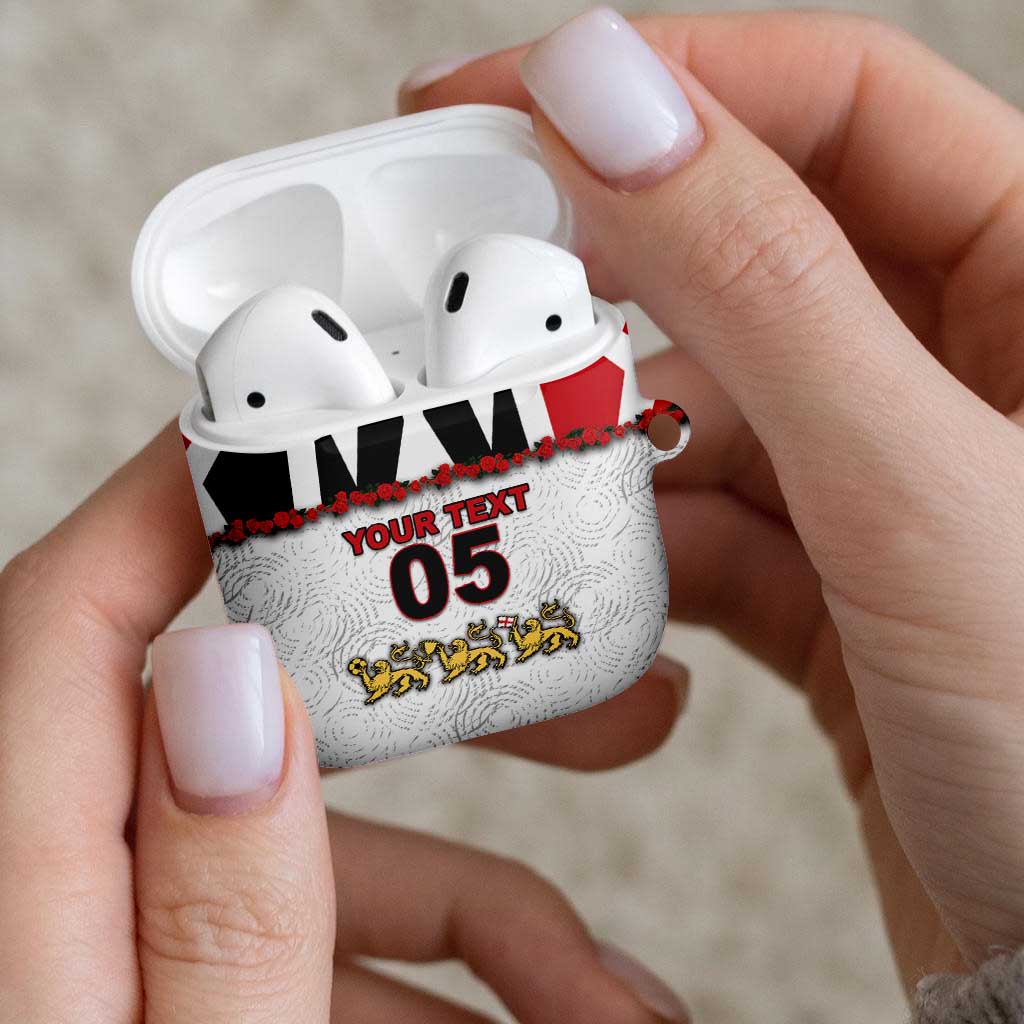 Custom England Football AirPods Case Gold Lions And Minimalist Floral