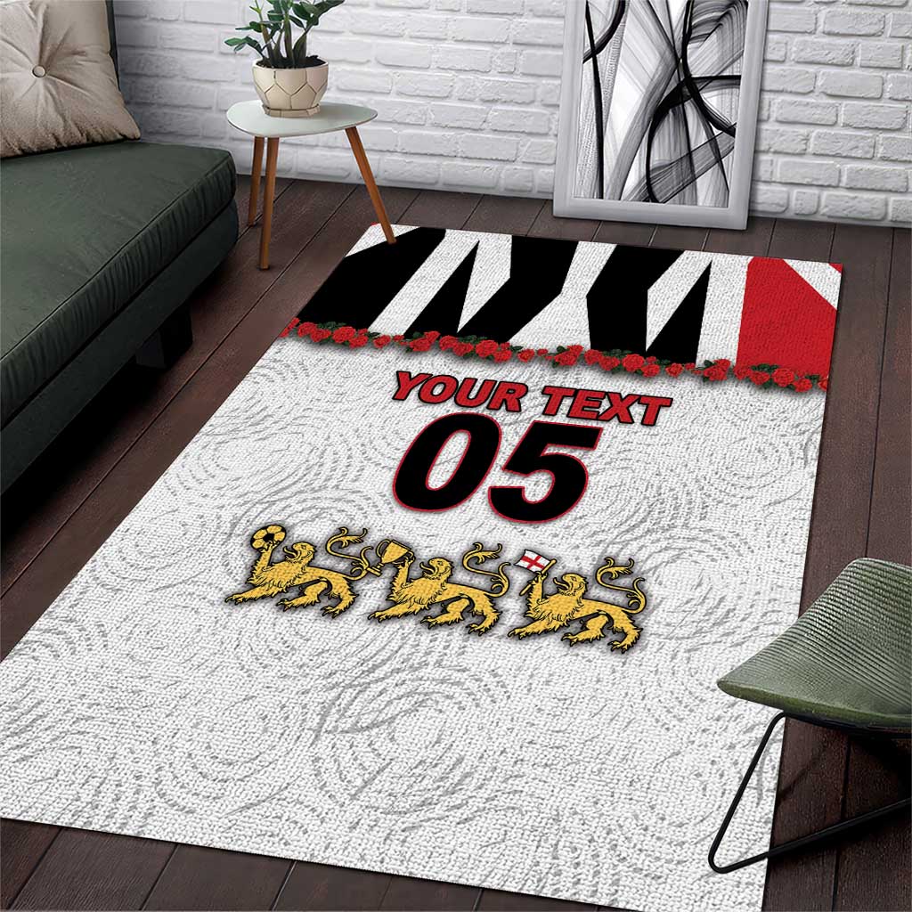 Custom England Football Area Rug Gold Lions And Minimalist Floral