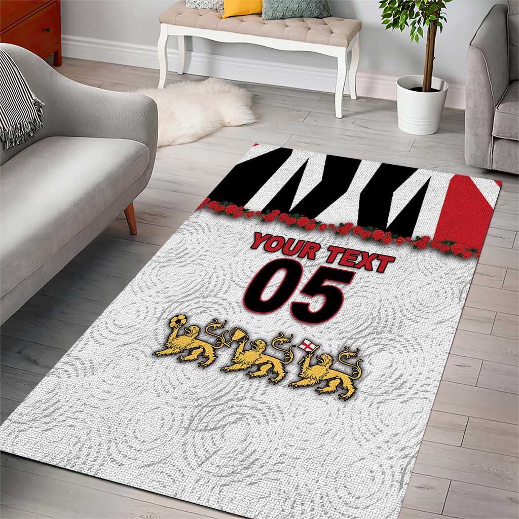 Custom England Football Area Rug Gold Lions And Minimalist Floral