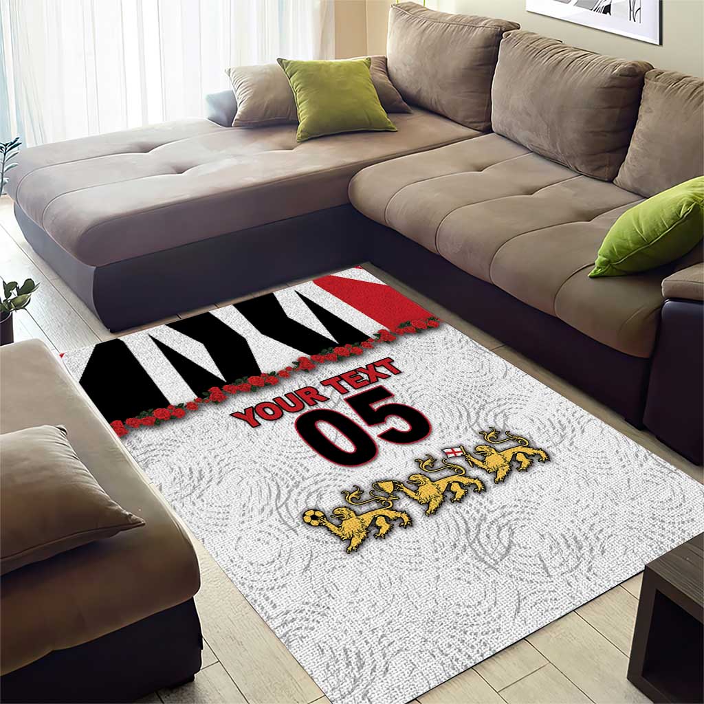 Custom England Football Area Rug Gold Lions And Minimalist Floral