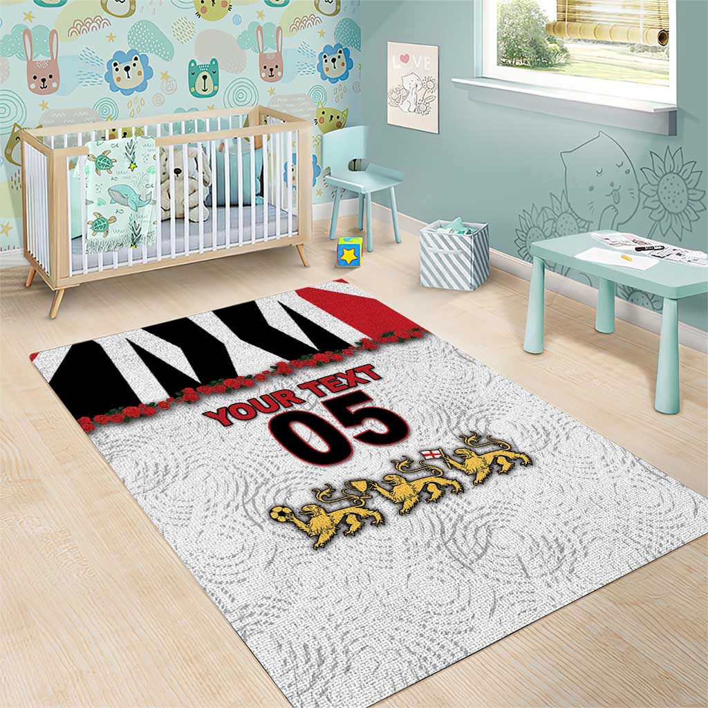 Custom England Football Area Rug Gold Lions And Minimalist Floral