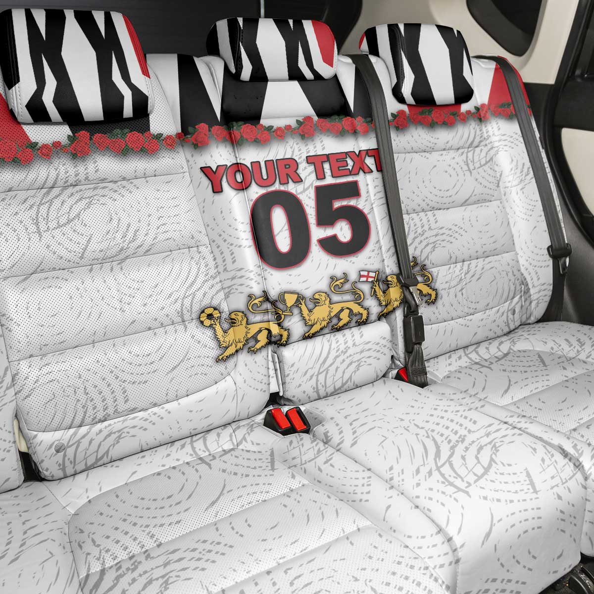 Custom England Football Back Car Seat Cover Gold Lions And Minimalist Floral