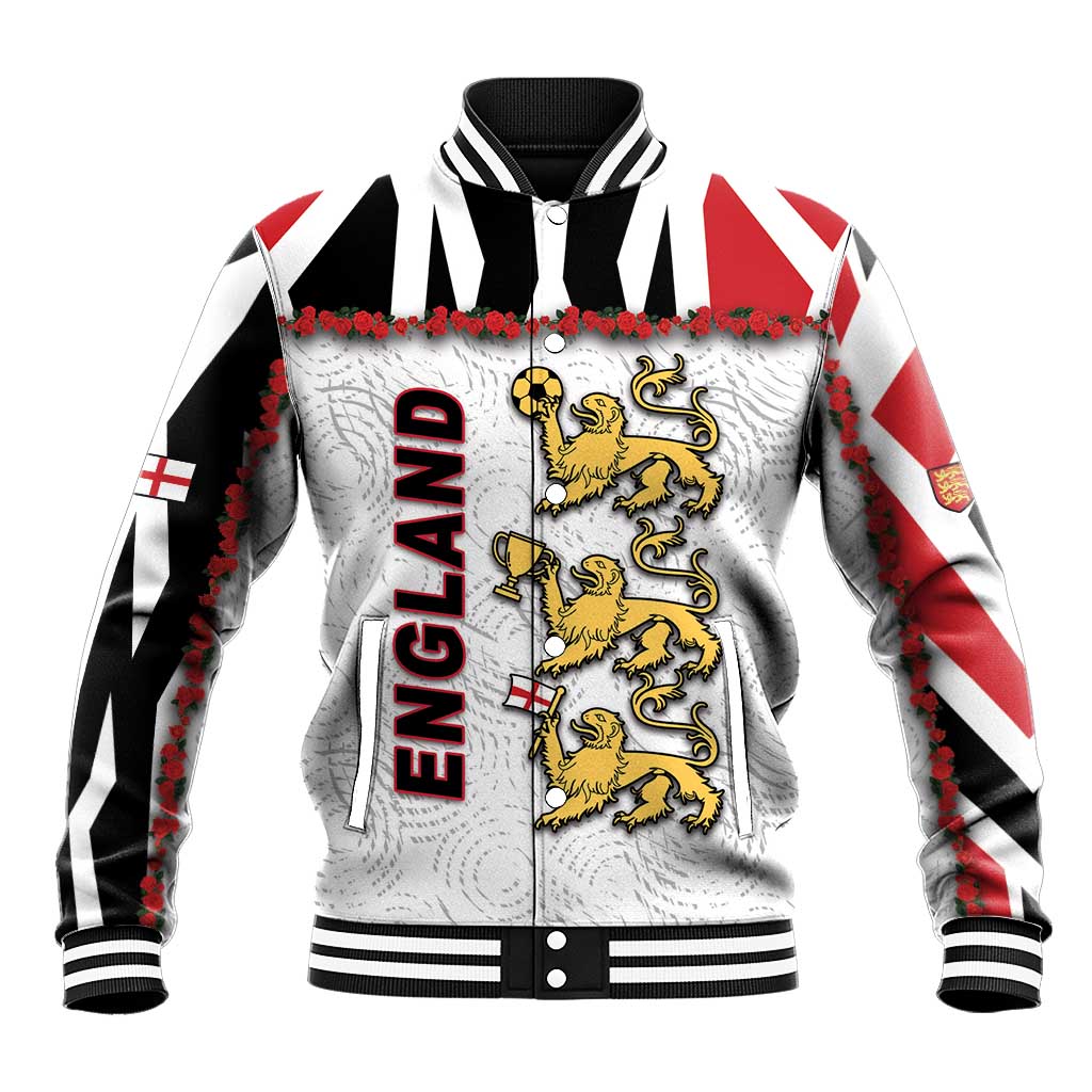 Custom England Football Baseball Jacket Gold Lions And Minimalist Floral
