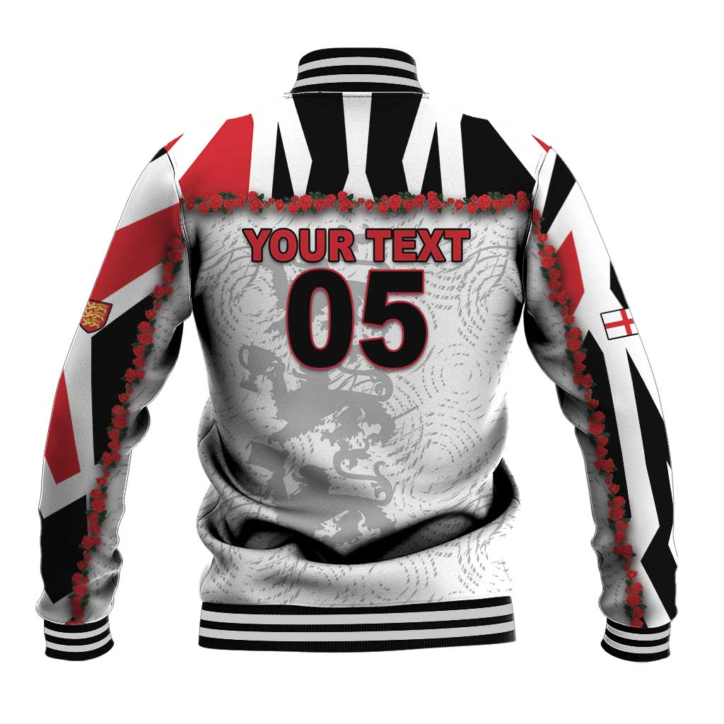Custom England Football Baseball Jacket Gold Lions And Minimalist Floral