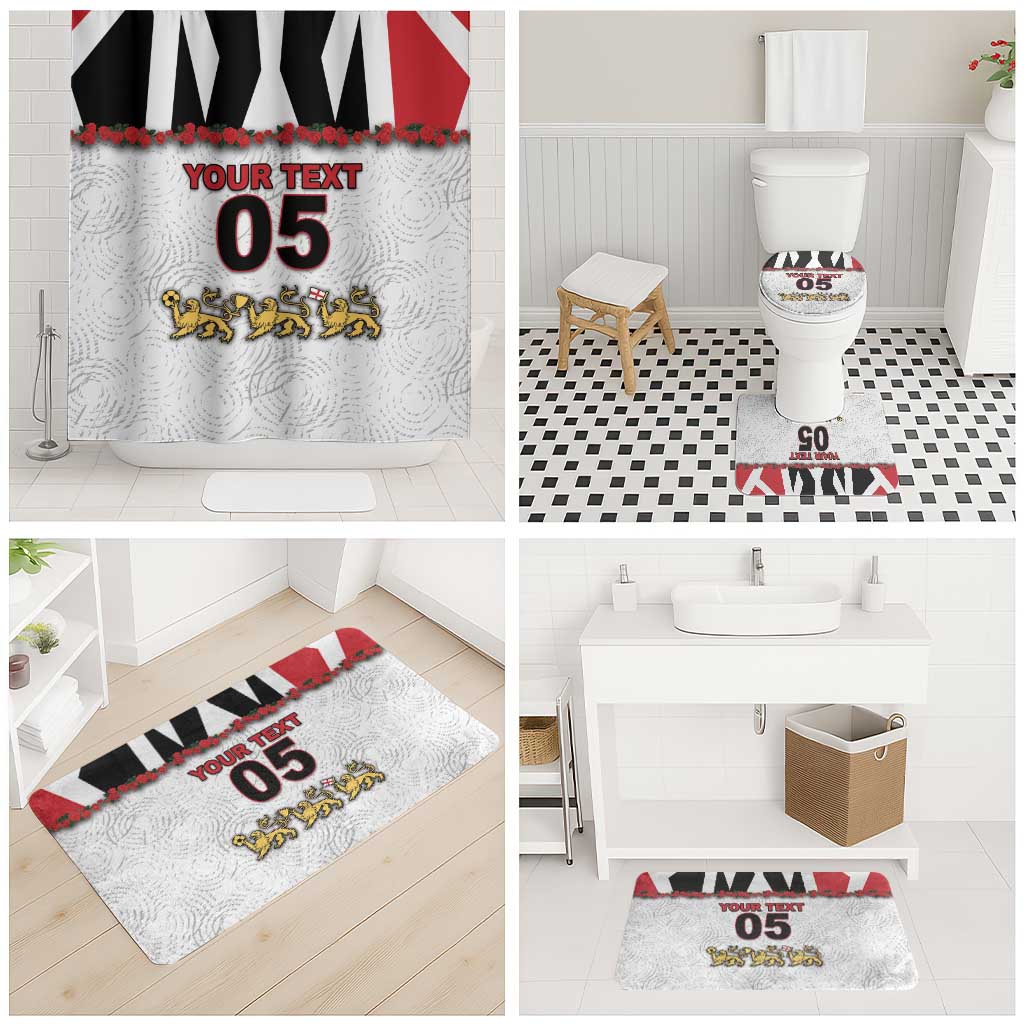 Custom England Football Bathroom Set Gold Lions And Minimalist Floral