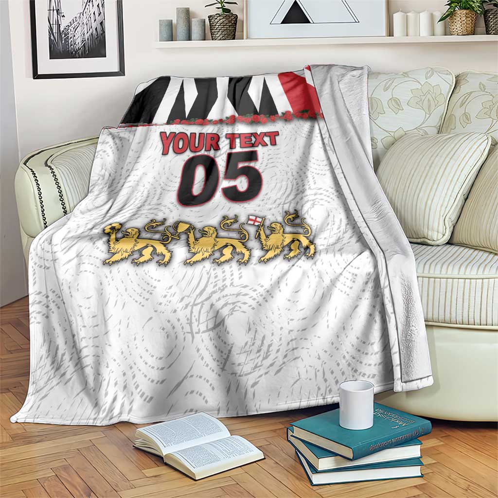 Custom England Football Blanket Gold Lions And Minimalist Floral