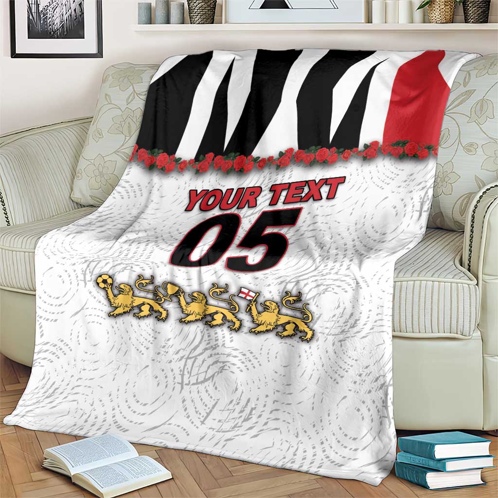Custom England Football Blanket Gold Lions And Minimalist Floral