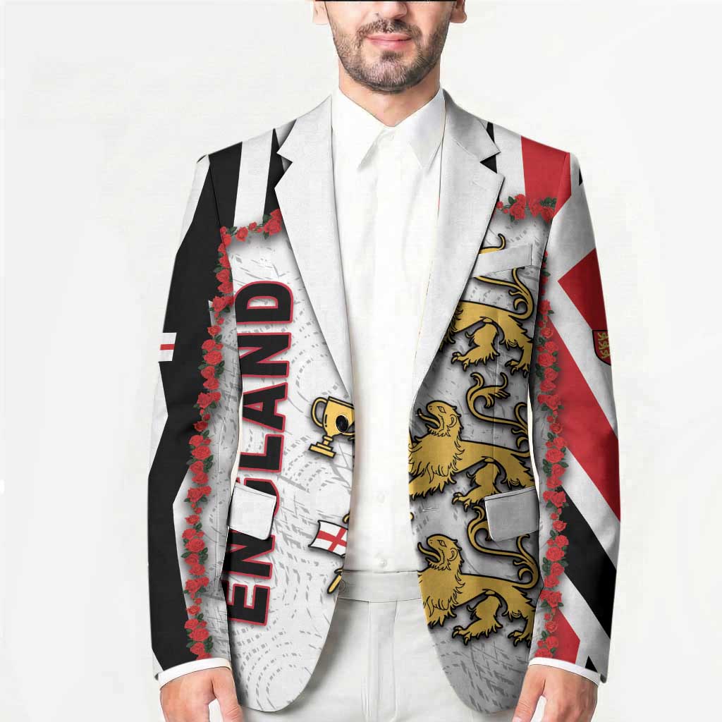 Custom England Football Blazer Gold Lions And Minimalist Floral