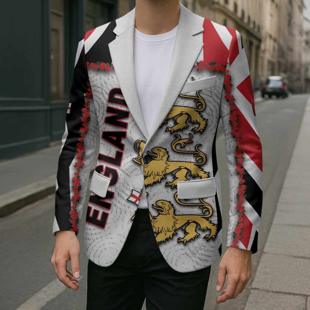 Custom England Football Blazer Gold Lions And Minimalist Floral