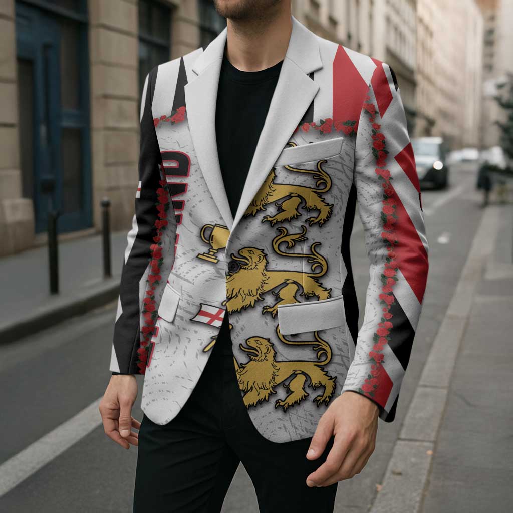 Custom England Football Blazer Gold Lions And Minimalist Floral