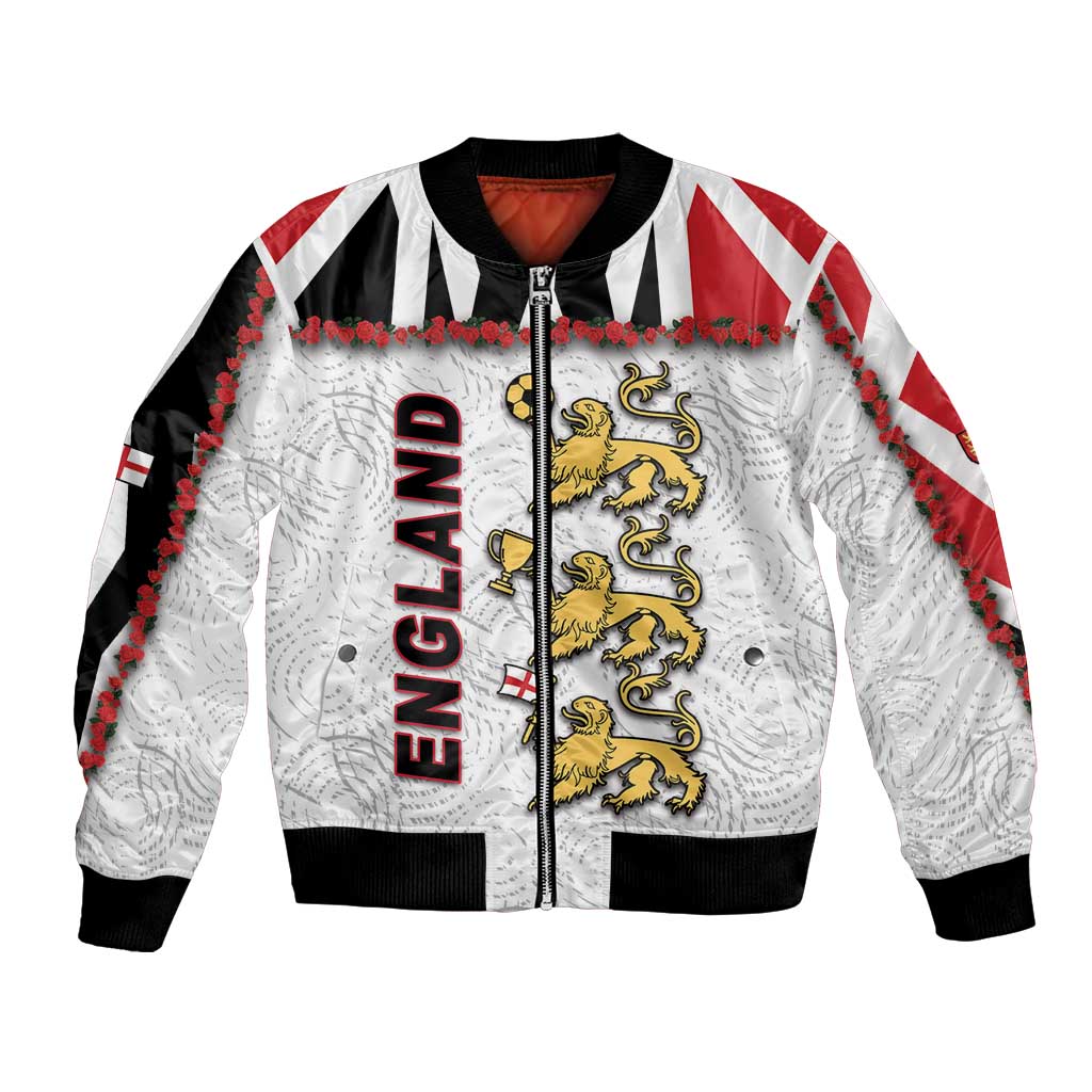 Custom England Football Bomber Jacket Gold Lions And Minimalist Floral