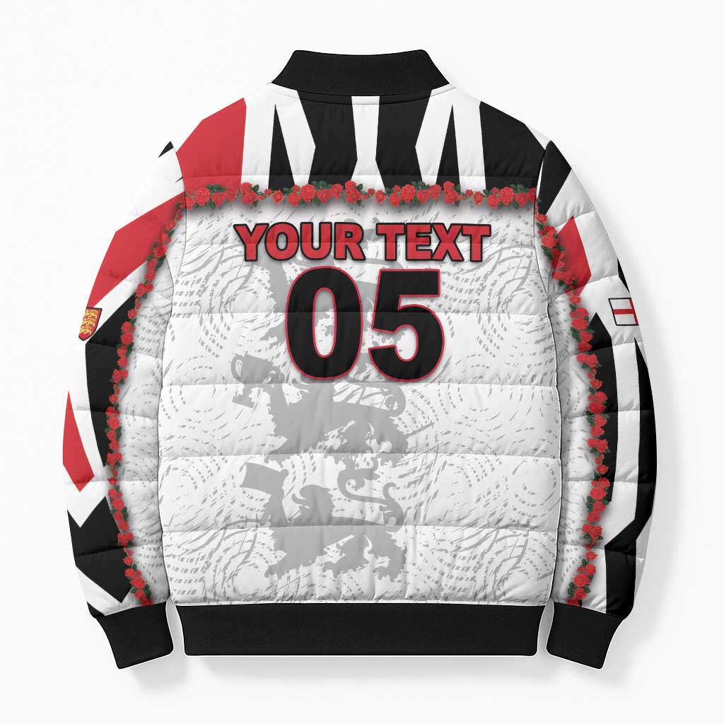 Custom England Football Bomber Puffer Jacket Gold Lions And Minimalist Floral