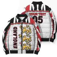Custom England Football Bomber Puffer Jacket Gold Lions And Minimalist Floral