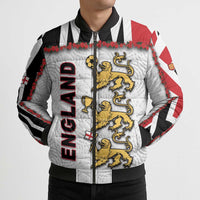 Custom England Football Bomber Puffer Jacket Gold Lions And Minimalist Floral