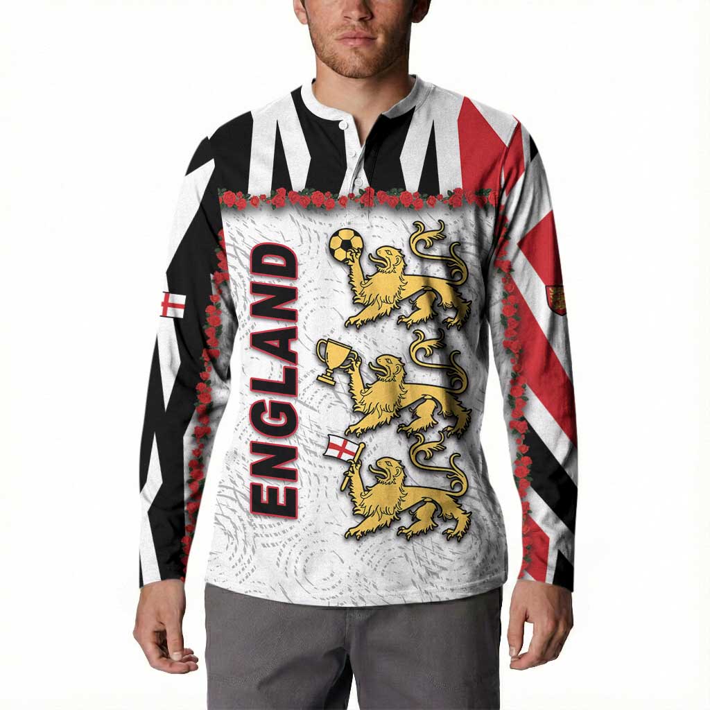 Custom England Football Button Sweatshirt Gold Lions And Minimalist Floral
