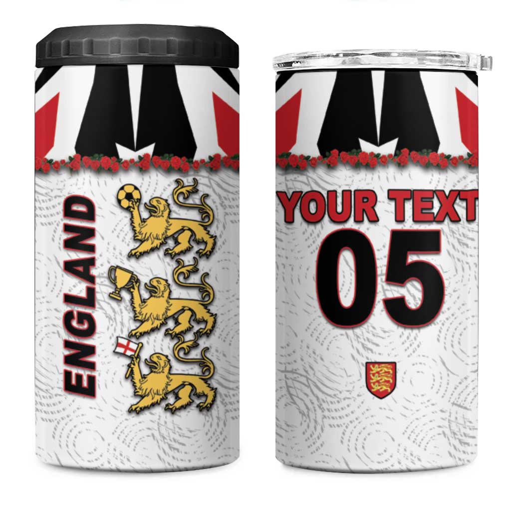 Custom England Football 4 in 1 Can Cooler Tumbler Gold Lions And Minimalist Floral