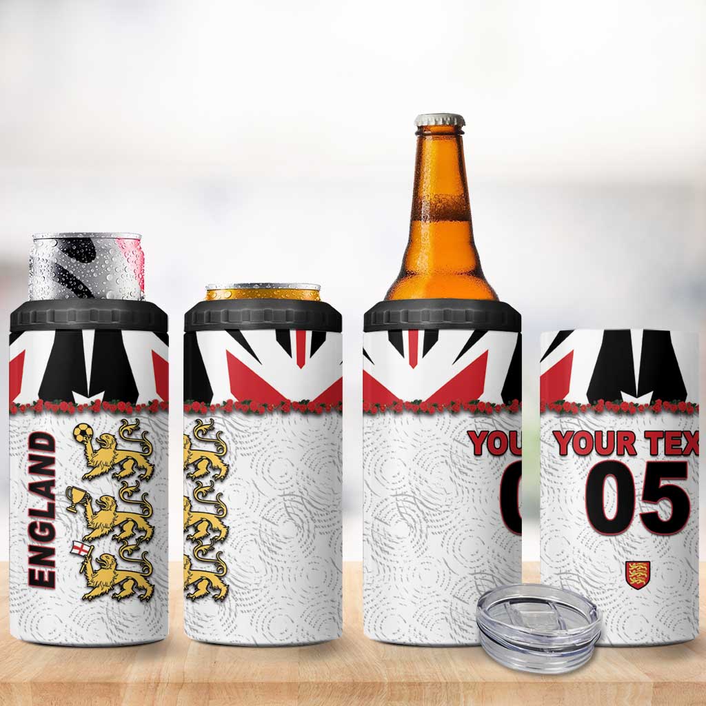 Custom England Football 4 in 1 Can Cooler Tumbler Gold Lions And Minimalist Floral