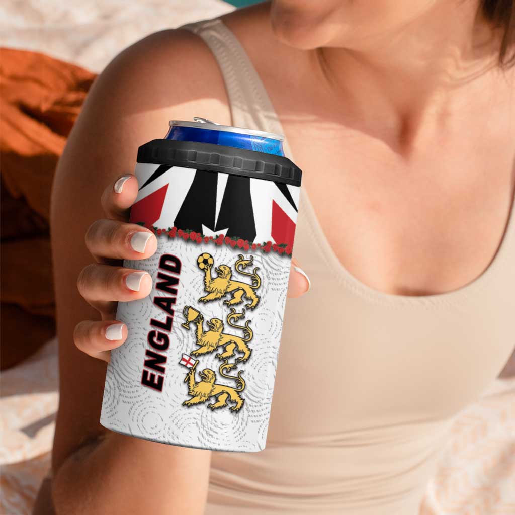Custom England Football 4 in 1 Can Cooler Tumbler Gold Lions And Minimalist Floral