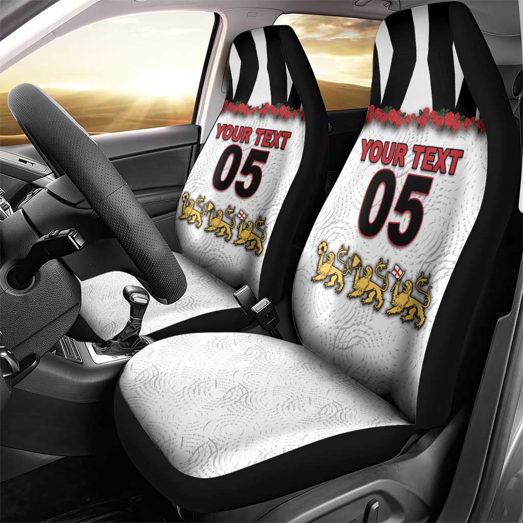 Custom England Football Car Seat Cover Gold Lions And Minimalist Floral
