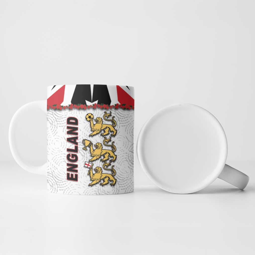 Custom England Football Ceramic Mug Gold Lions And Minimalist Floral