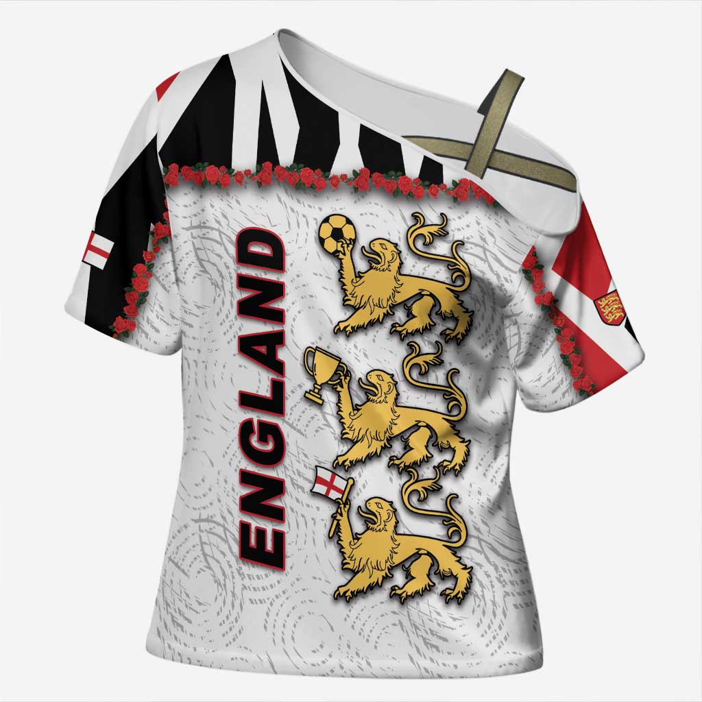 Custom England Football Cross Shoulder Shirt Gold Lions And Minimalist Floral