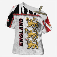 Custom England Football Cross Shoulder Shirt Gold Lions And Minimalist Floral