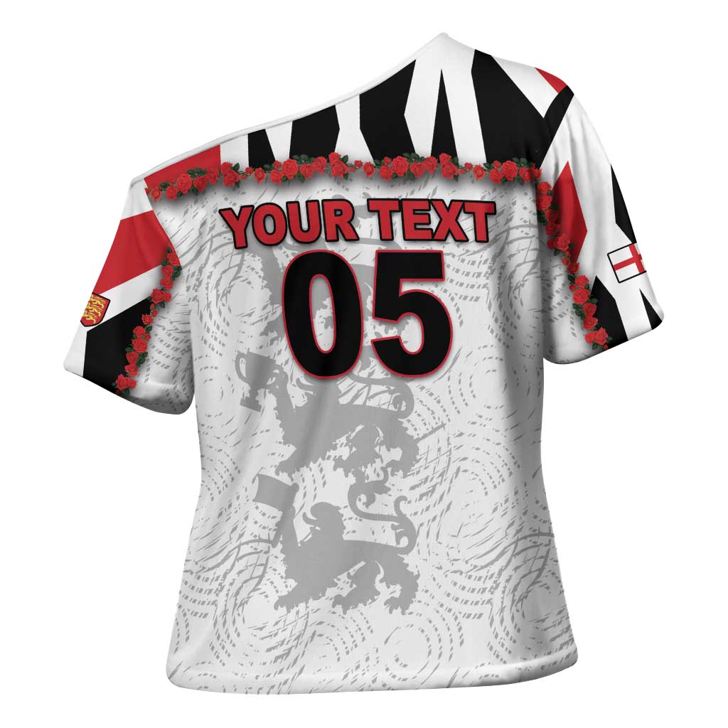 Custom England Football Cross Shoulder Shirt Gold Lions And Minimalist Floral