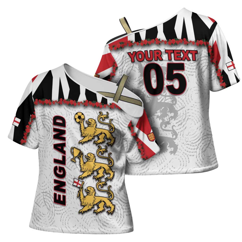 Custom England Football Cross Shoulder Shirt Gold Lions And Minimalist Floral