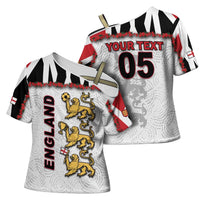 Custom England Football Cross Shoulder Shirt Gold Lions And Minimalist Floral