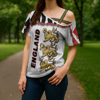 Custom England Football Cross Shoulder Shirt Gold Lions And Minimalist Floral