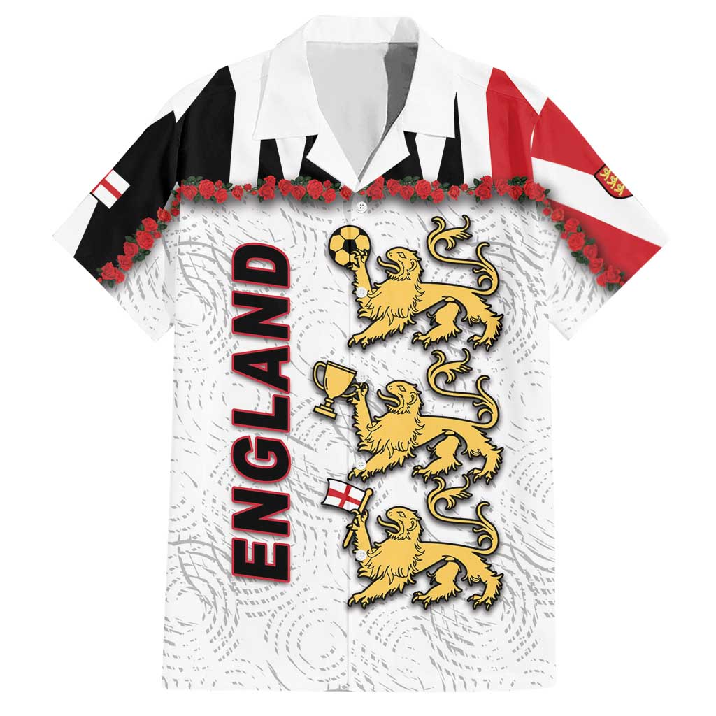 Custom England Football Hawaiian Shirt Gold Lions And Minimalist Floral