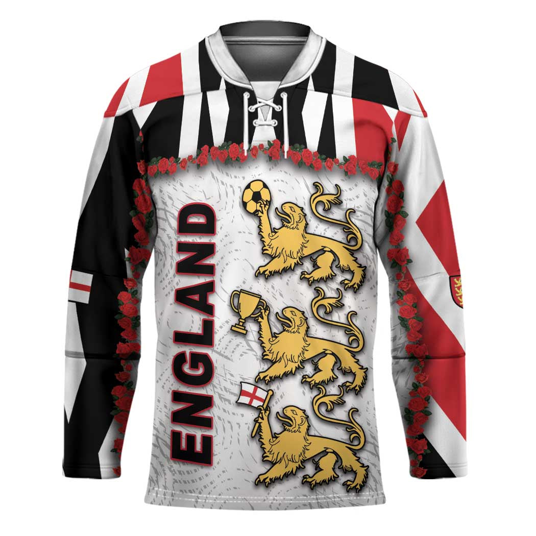 Custom England Football Hockey Jersey Gold Lions And Minimalist Floral