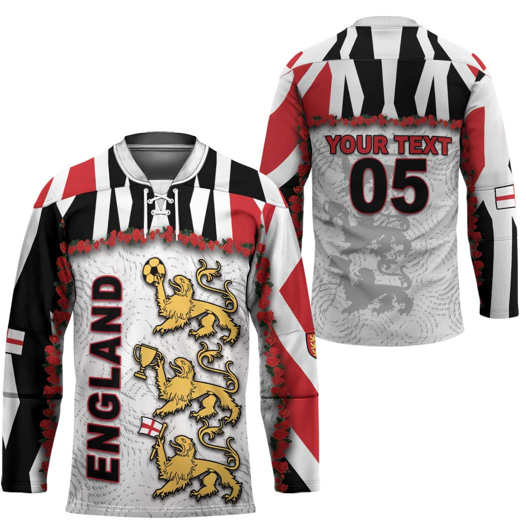 Custom England Football Hockey Jersey Gold Lions And Minimalist Floral