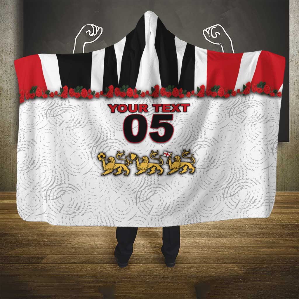 Custom England Football Hooded Blanket Gold Lions And Minimalist Floral