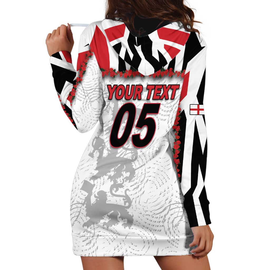 Custom England Football Hoodie Dress Gold Lions And Minimalist Floral