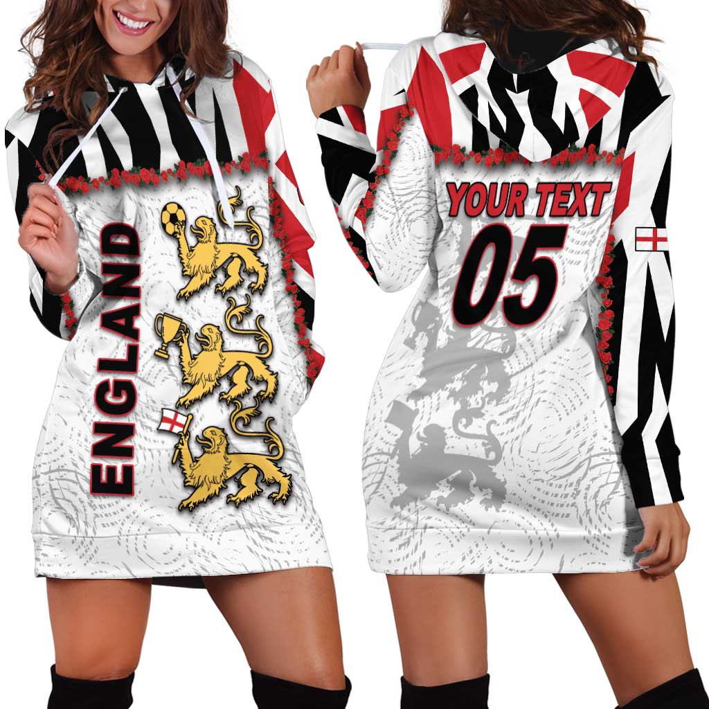 Custom England Football Hoodie Dress Gold Lions And Minimalist Floral