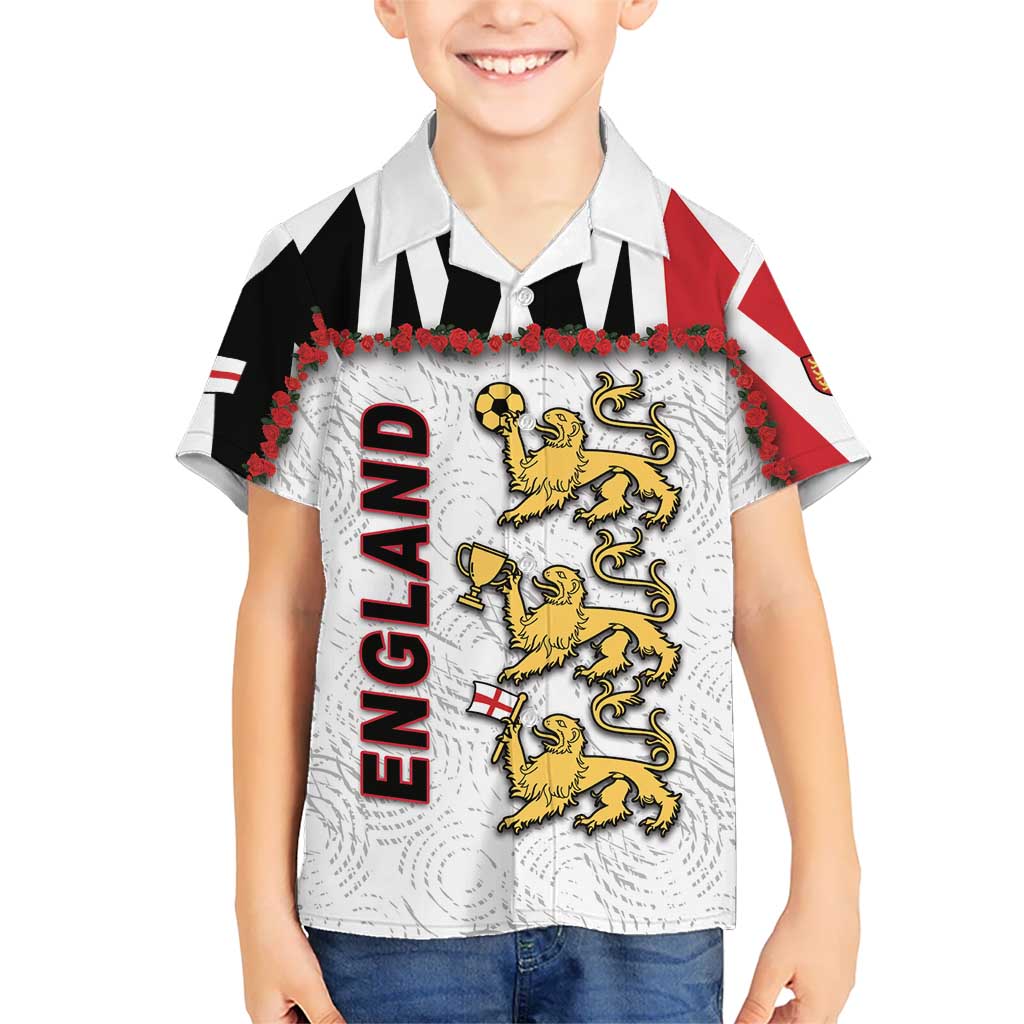 Custom England Football Kid Hawaiian Shirt Gold Lions And Minimalist Floral